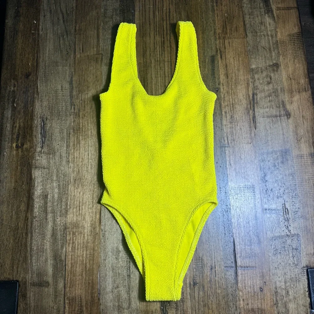 Clockhouse Yellow Cheeky‎ One Piece Swimsuit Stretchy Cutout Style ~ Approx M